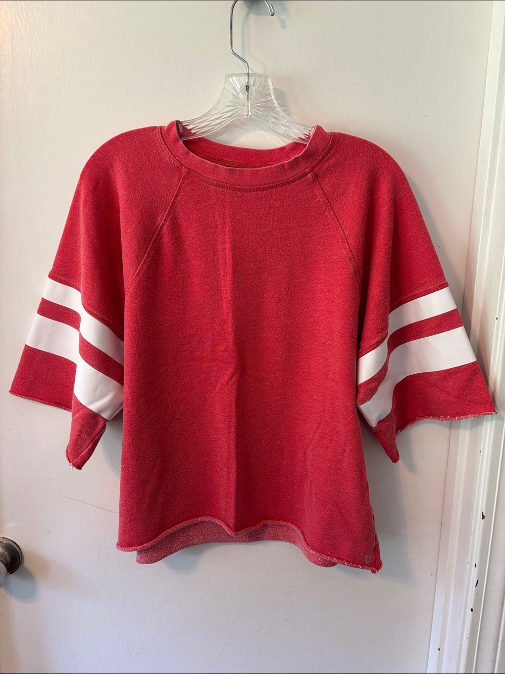 Betsey Johnson Red Sweatshirt with White Sleeve Stripes